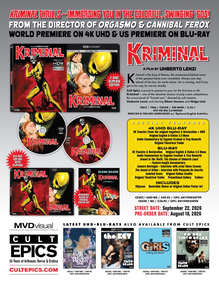 Umberto Lenzi’s KRIMINAL Comes To Bluray From Cult Epics!